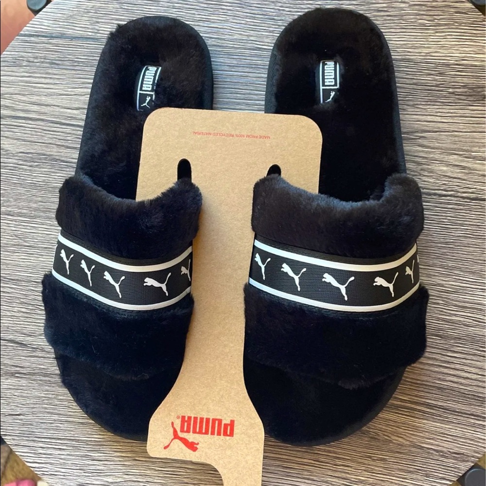 Puma Slide Sandals Fluff Remix BX New Size 8 Black and White